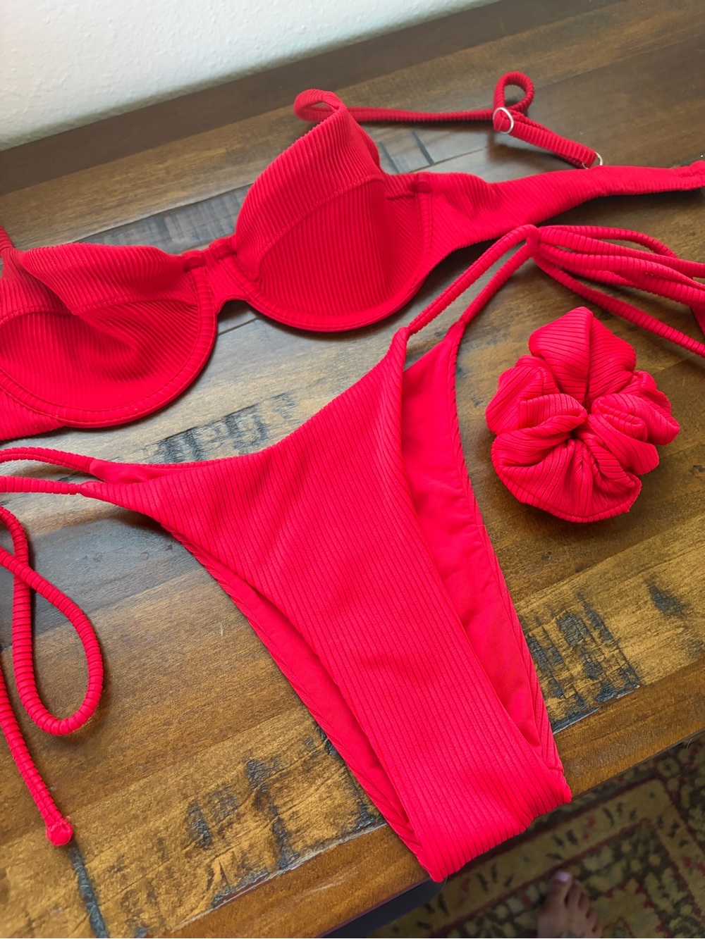 OneOne Swimwear Ribbed Red Bikini Set - Picture 3 of 8